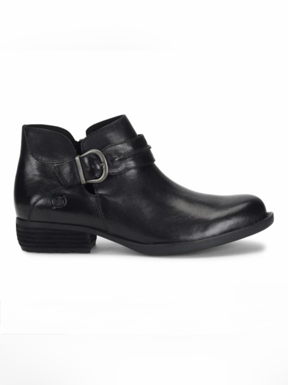 Born Katie Women's Boots ‎Black 100% Leather Block Heel Western Ankle Booties